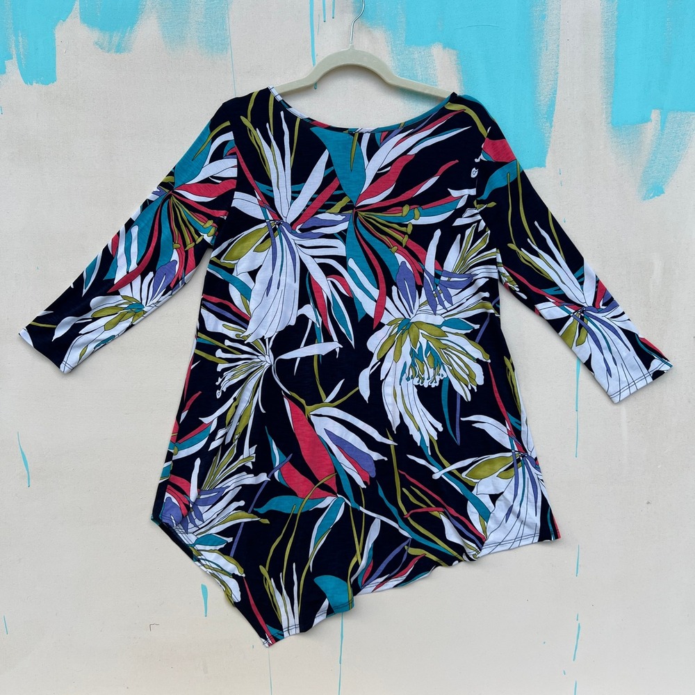 Clara Sun Woo Small Blouse 17" Wx 32"L Womens Top 2020s Casual Chic Floral Asymm
